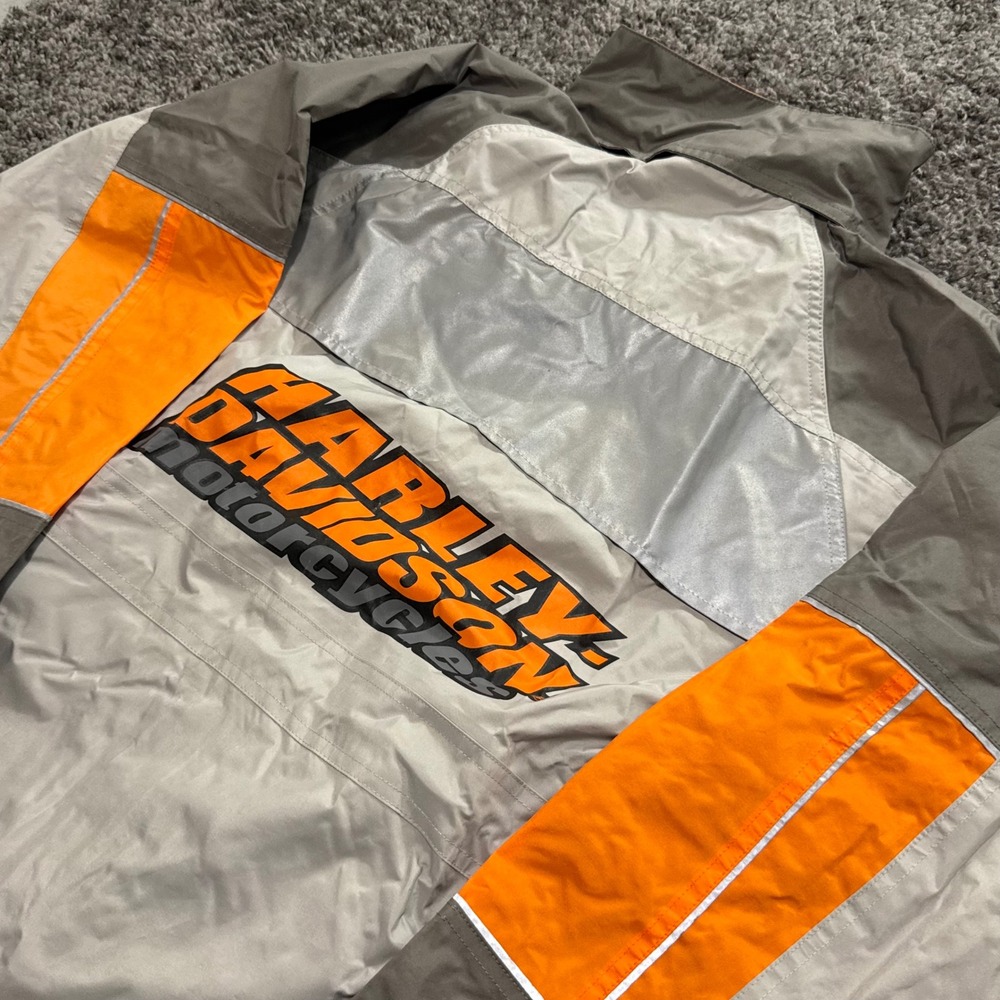 Vintage Harley Davidson Motorcycle Jacket Mens Grey Orange Excellent Biker M